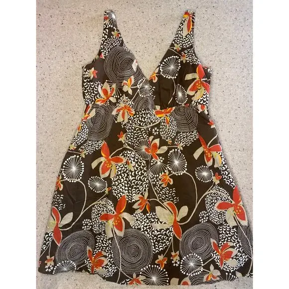 Old Navy Dress Women's XL Brown Print 2007 Y2K 100% Cotton Boho Fairy Cottage - Picture 1 of 7
